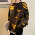 Oversize Banana Pattern Knit Sweater