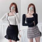 Square-neck Contrast-piping Top