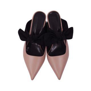 Bow-detail Genuine Leather Mules