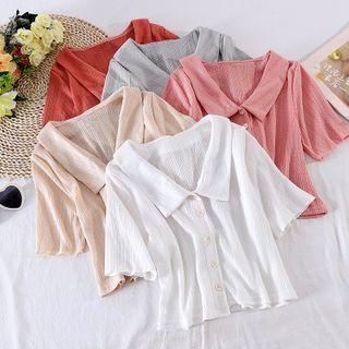 Short-sleeve Plain Peter Pan Collar Top
