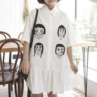 Printed Elbow Sleeve Shirtdress