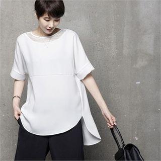 Elbow-patch Mesh-trim Blouse