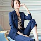 Set: Slim-fit Button Blazer + Cropped Dress Pants