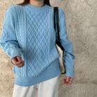 Long-sleeve Plain Knit Sweater As Shown In Figure - One Size