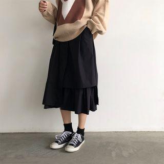 Asymmetric-hem Midi A-line Skirt Black - One Size