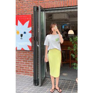 Ribbed Midi Pencil Skirt