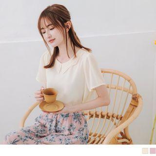 Short Sleeve Embroidered Collar Chiffon Blouse