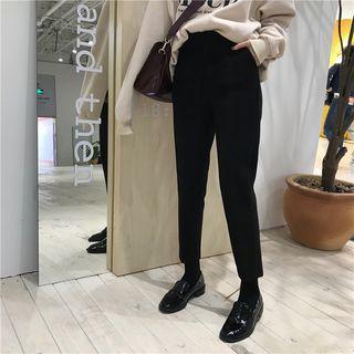 Plain High-waist Straight-leg Pants