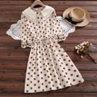 Long-sleeve Dotted Collared A-line Dress