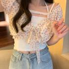 Puff-sleeve Floral Crop Top / Camisole Top