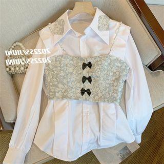 Set: Long-sleeve Blouse + Cropped Camisole Top
