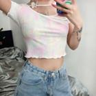 Short-sleeve Ruffle Trim Cropped T-shirt