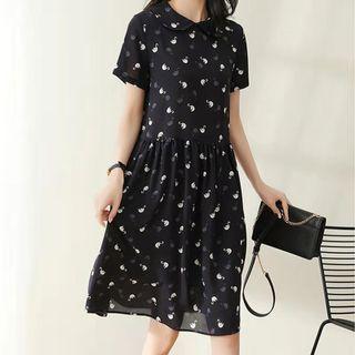 Swan Print Midi A-line Dress