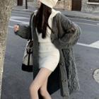 Cable-knit Long Cardigan / V-neck Hooded Mini Dress
