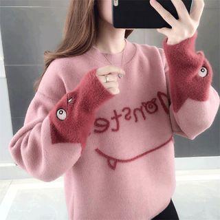 Lettering Cartoon Embroidered Sweater