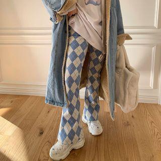 Band-waist Argyle Boot-cut Pants