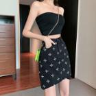 Star Print Denim Mini Pencil Skirt