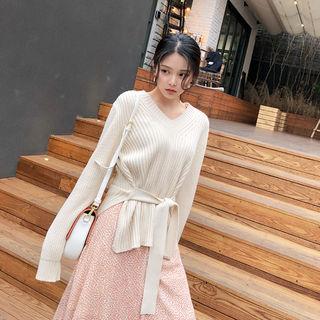 Self-tie Ribbed Sweater