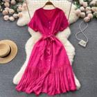 Short-sleeve V-neck Cutout Lace Dress