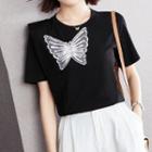 Short-sleeve Butterfly Embroidered Sequin T-shirt