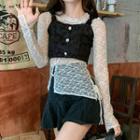 Long-sleeve Lace Underlay Top / Black Camisole Top
