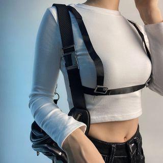 Long-sleeve Cropped T-shirt With Belt White - One Size