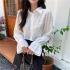 Long-sleeve Open-back Ruched Blouse White - One Size