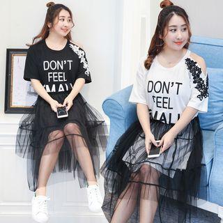 Cutout Shoulder Letter T-shirt Dress
