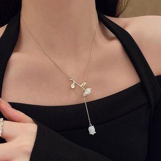Rose Resin Pendant Stainless Steel Necklace Gold - One Size