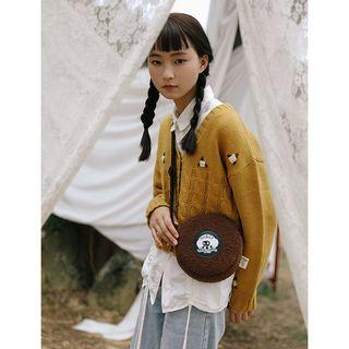 Printed Fleece Round Crossbody Bag
