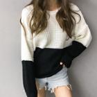Color-block Waffle-knit Sweater