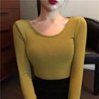 Long-sleeve Scoop-neck T-shirt Green - One Size