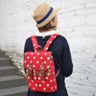 Dotted Square Canvas Backpack White Dot - Red - One Size