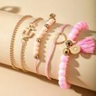 Set Of 5: Bracelet Set Of 5 - B002 - Pink & Gold - One Size