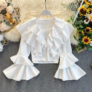 Long-sleeve Ruffled Crop Top