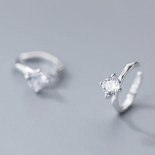 Rhinestone Ear Cuff 1 Pair - S925 Silver - Silver - One Size