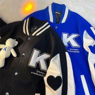 Set: Lettering Baseball Jacket + Bear Brooch