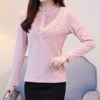 Ruffle Trim Long-sleeve Lace Blouse