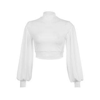 Mock-neck Lantern-sleeve Crop Top