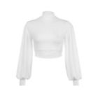 Mock-neck Lantern-sleeve Crop Top