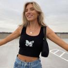 Butterfly Embroidery Cropped Tank Top