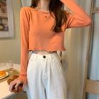 Long-sleeve Frill Trim Cropped Knit Top