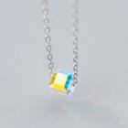 925 Sterling Silver Cubic Rhinestone Pendant Necklace S925 Silver - Cube - Yellow & Blue - One Size