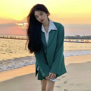 Long-sleeve Plain Split Blazer Blazer - One Size