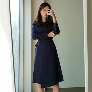 Wrap-front Long-sleeve Midi Dress