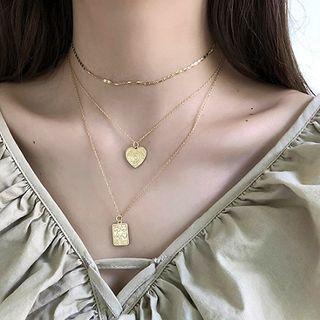 925 Sterling Silver Heart & Poker Pendant Layered Necklace