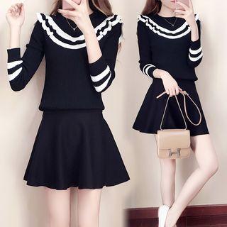 Set: Ruffle Knit Pullover + A-line Skirt