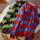 Distressed Two-tone Striped Sweater