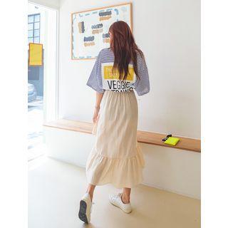 Plus Size Frill-trim Maxi Textured Skirt