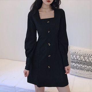 Puff-sleeve Square-toe A-line Dress